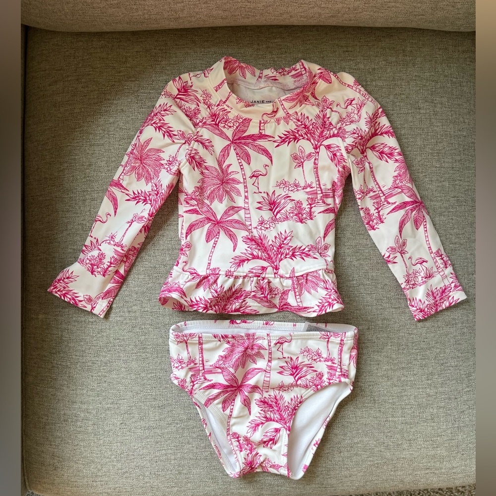 Janie & Jack Tropical Flamingo Pink Rash Guard Swimsuit Set